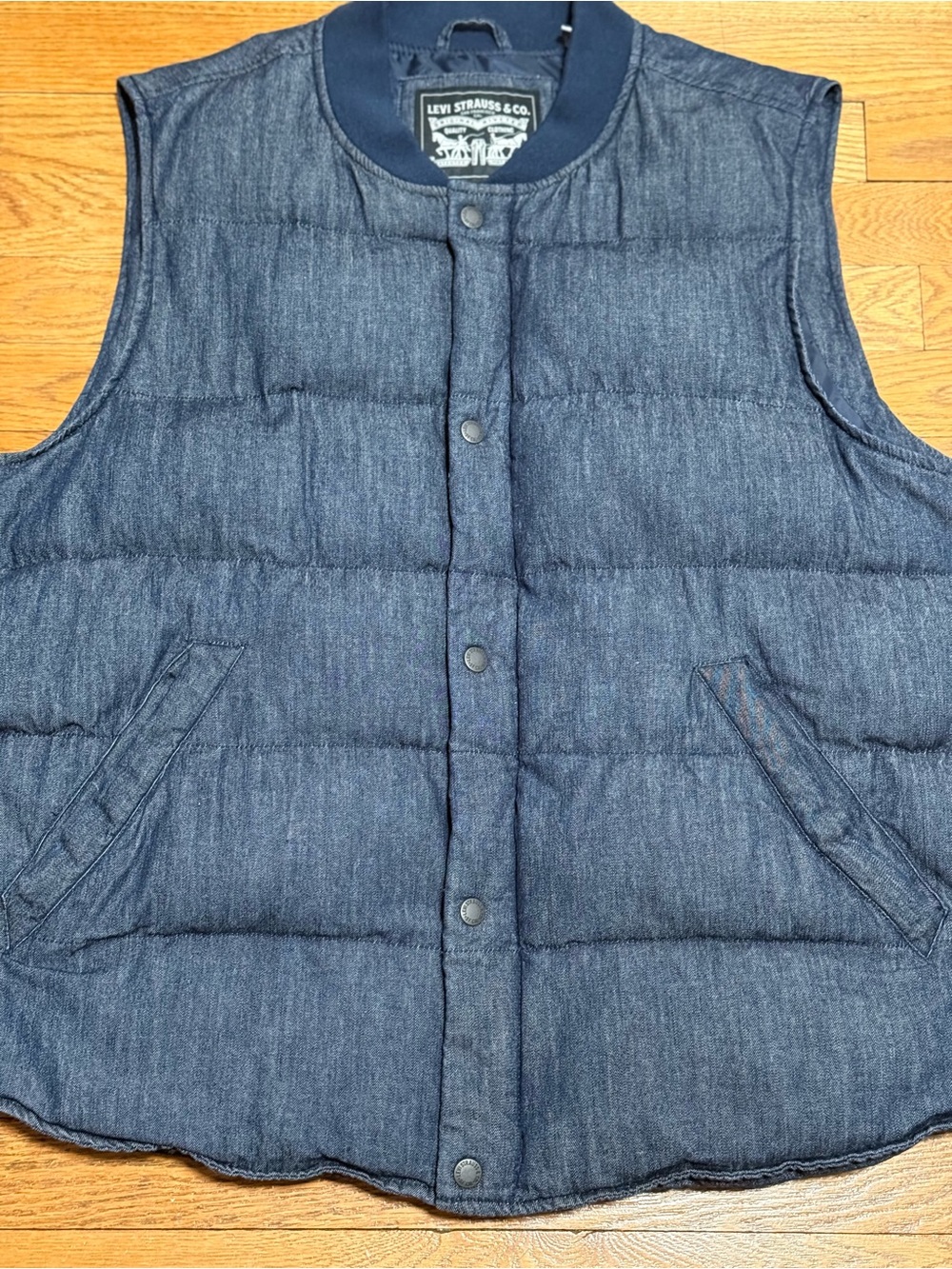 Levi's Navy Blue Quilted Denim Puffer Vest - Picture 3 of 11